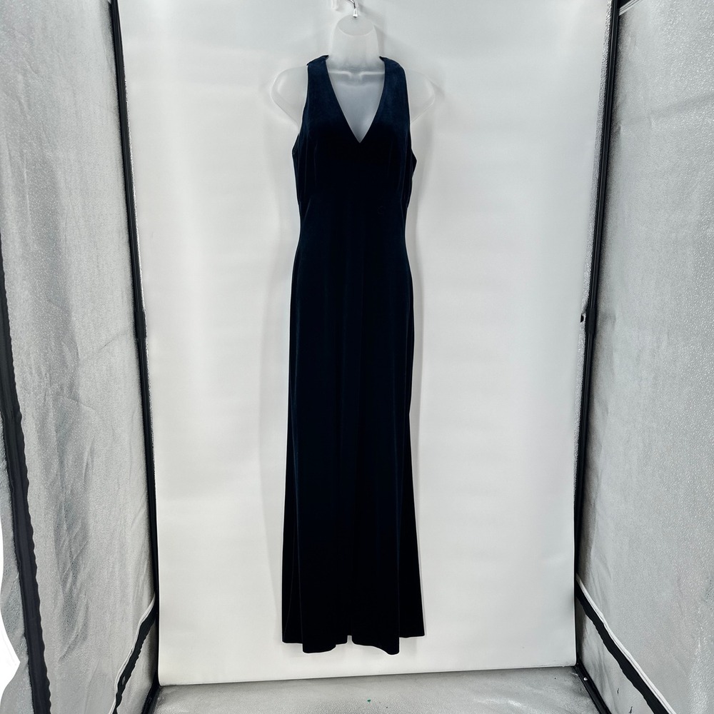 Rimini Navy Velvet Maxi Dress size 8 Sleeveless V Neck Galas Holiday Romantic
